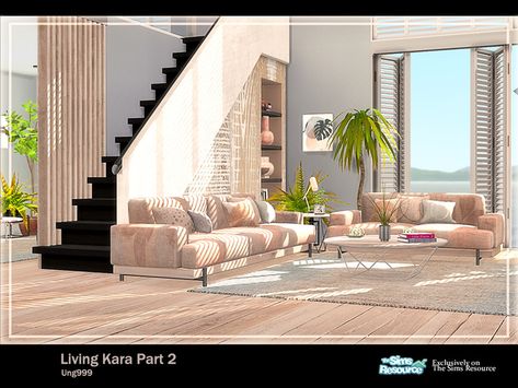 Livibg Room, Mod Living Room, Living Room Sims 4, Sims 4 Cc Furniture Living Rooms, White Bathroom Paint, The Sims 4 Cabelos, Black White Bathrooms, Muebles Sims 4 Cc, Staircase Wall