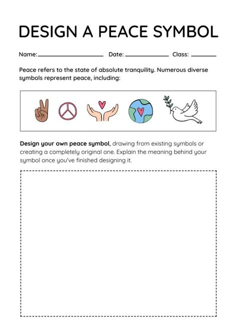 Simple Design your Peace Symbol Worksheet Day Of Peace Activities For Kids, International Day Of Peace Activities, International Peace Day Activities, Peace Worksheet, Peaceful Arts And Crafts Projects, Peace Day Activities For Kids, Peace Crafts For Kids, Peace Activities For Kids, Peace Activities