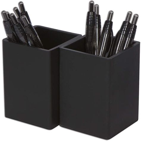 Amazon.com : Fernaco Pen and Pencil Holders for Desk (Set of 2), Matte Black, Office Desk Organizers, Long-Lasting, Silicone Cups : Office Products Black Office Desk, Pencil Holder For Desk, Black Desk Office, Pencil Holders For Desk, Office Table Decor, Multipurpose Desk, Scratched Wood, Pen Pencil Holder, Desk Organizer Set