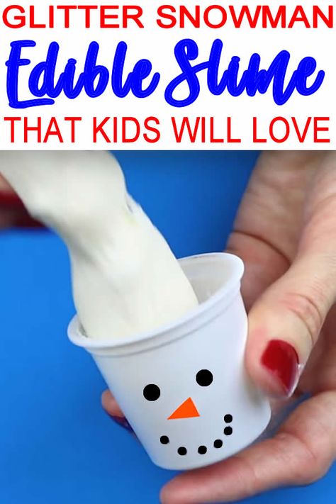 Ready for the best edible DIY slime? Try this homemade edible DIY snowman slime today! Coolest slime recipe that you can make quick. Simple and easy to follow step by step instructions and youtube video tutorial. Make this slime with NO borax and NO glue. The best DIY edible slime recipe with easy ingredients. Kids will love this magical and glitter edible snowman slime made at home! Edible Snowman For Kids, Slime With No Borax, Diy Edible Glitter, Diy Edible Slime, Edible Snowman, Snowman Slime, Christmas Slime, Edible Slime Recipe, Perfect Slime