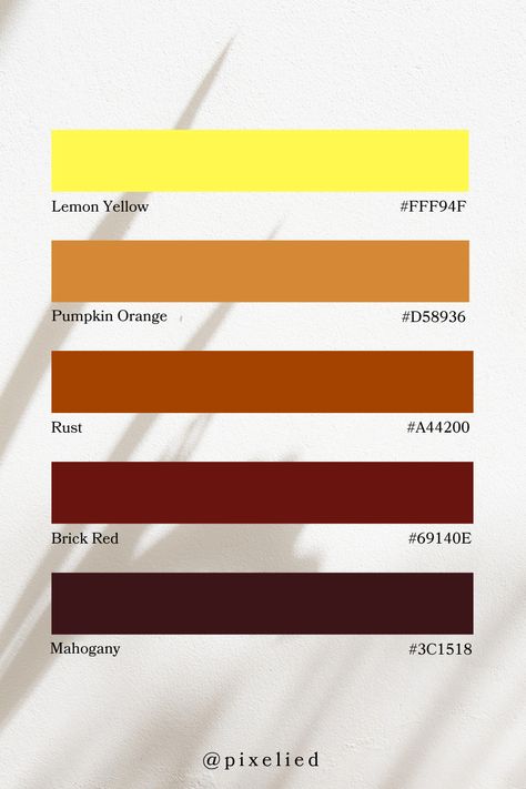 This Earth Tone  palette features vibrant lemon yellow, warm pumpkin orange, rich rust, deep brick red, and dark mahogany. It combines bright, energetic tones with deep, earthy hues, perfect for creating a bold and dynamic visual impact. Color Scheme Generator, Earth Colour Palette, Tone Color Palette, Earth Tone Palette, Idea Generation, Earth Tone Color Palette, Color Generator, Flip Image, Blur Image