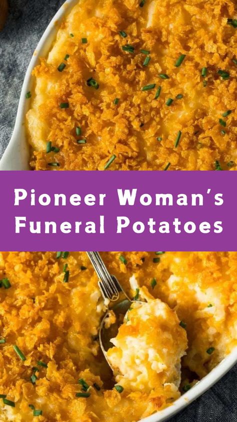 Pioneer Woman’s Funeral Potatoes Potatoes Au Gratin Easy Pioneer Woman, Christmas Side Dishes Potato, To Die For Potatoes, Southern Potato Recipes, Church Potatoes Recipe, Scalloped Potatoes Pioneer Woman, Sunday Dinner Side Dishes, Potato Potluck Recipes, Potatoe Casserole Recipes For Dinner