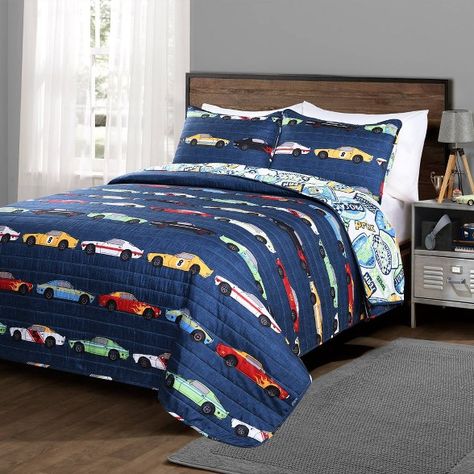 Race Car Bed, Car Quilt, Big Kid Bed, Reversible Bedding, Car Bed, Lush Decor, Traditional Quilts, Twin Quilt, Linen Texture