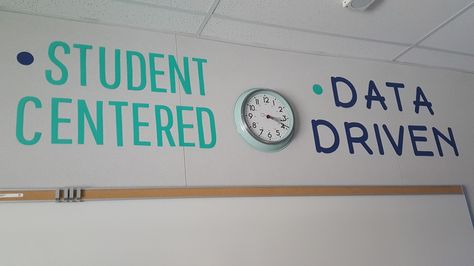 PD Room Set Up Posting our mantra, student centered and data driven! Plc Room Ideas, Plc Room Decor, Literacy Coach Office, Plc Room, Instructional Coach Office, Instructional Facilitator, Coaching Office, Instructional Coaching Tools, Math Instructional Coach