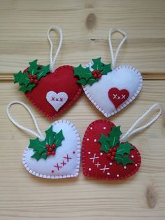 800 Felt Stuff Ideas 8A9 Felt Heart Ornaments, Diy Felt Christmas Ornaments, Felted Christmas, Baby Mobil, Xmas Baubles, Felt Crafts Christmas, Felt Ideas, Felt Christmas Decorations, Felt Embroidery