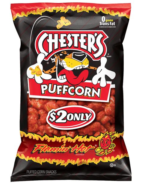 CHESTER'S® FLAMIN' HOT® Flavored Puffcorn Snacks...amazing!! Hot Popcorn, Corn Snacks, Mexican Snacks, Hot Chip, Frito Lay, Junk Food Snacks, Favorite Snack, Snack Time, Food Cravings