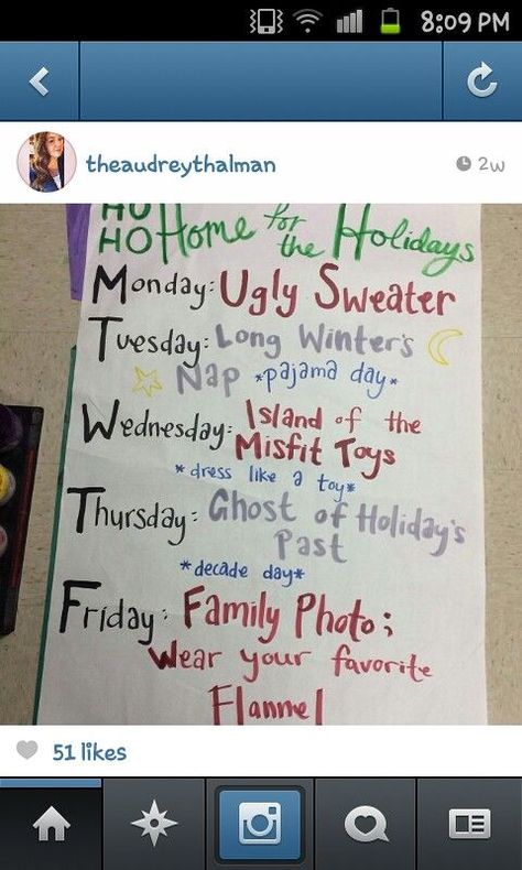 Winter Spirit Week, Holiday Spirit Week, Spirit Week Themes, Spirit Day Ideas, Leadership Classes, Homecoming Spirit Week, School Spirit Week, Homecoming Themes, School Spirit Days