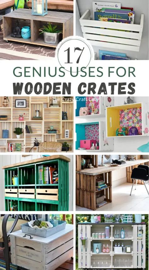 Crate Shelf Ideas, Uses For Wooden Crates, Wooden Crates Desk, Crates On Wall, Diy Crates, Wooden Crates Projects, Crates Ideas, Wood Crate Shelves, Crate Projects