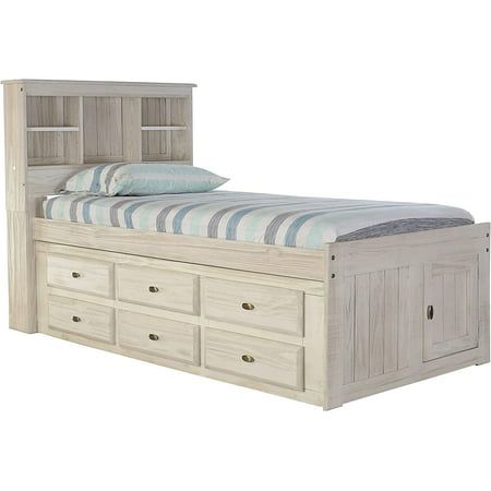 Discovery World Furniture's twin sized bookcase bed is the perfect addition to any child's bedroom. With 2 adjustable height shelves in the headboard, 12 drawers at the bedside ( 6 on each side) , and additional hidden space under the bed; keeping your little one's room neat and organized is simple. Color: Gray. Furniture Light, Captains Bed, Twin Size Bed Frame, Bookcase Bed, Twin Size Bed, Bookcase Headboard, Bed Frame With Headboard, Bed With Storage, Twin Size Bedding