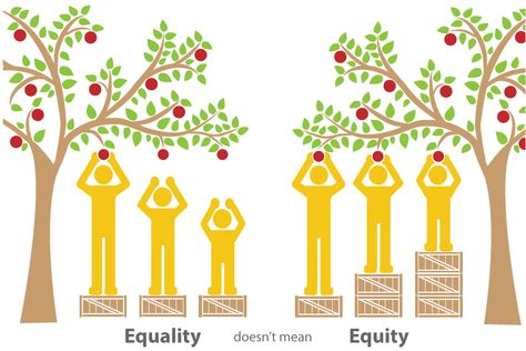 equality doesn't mean equity apple trees Equity Vs Equality, The Better Man Project, Training Materials, Equal Opportunity, Financial Assistance, Learning Centers, Social Justice, Classroom Management, Education