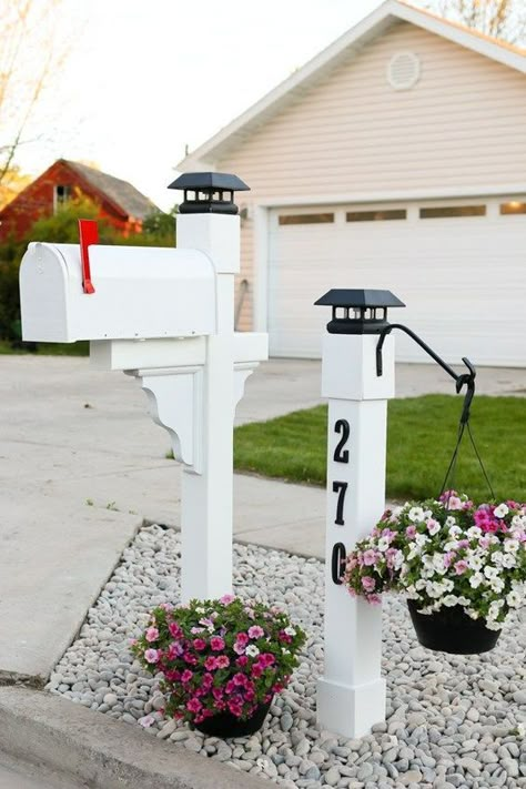 White Mailbox, Interesting Angles, Mailbox Garden, Mailbox Makeover, Landscape Walkway, Mailbox Landscaping, Address Post, Mailbox Ideas, Landscape Curbing