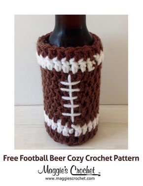 Crochet Beer Cozy, Crochet Beer, Crochet Football, Football Beer, Bottle Cozy, Beer Cozy, Crochet Mug Cozy, Wooden Crochet Hooks, Crochet Coffee Cozy