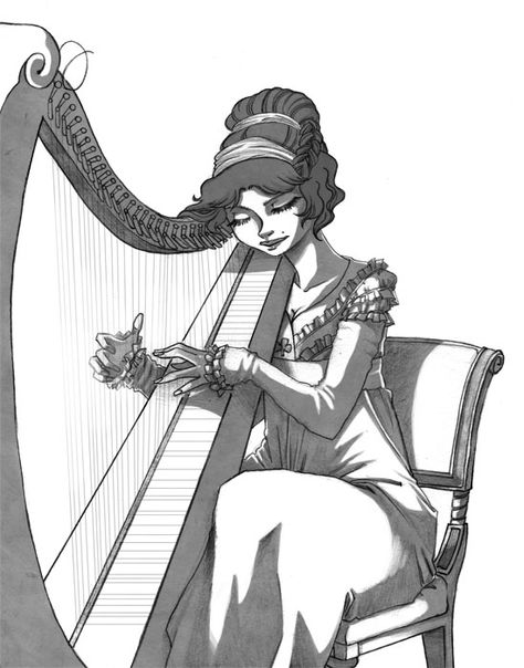 Harp by KiraMizuno.deviantart.com on @deviantART Croquis, Kawaii, Playing Harp Pose Reference, Playing Lyre Pose Reference, Harp Reference, Harp Drawing, Eagle Back Tattoo, Rose Drawing Simple, Music Addict