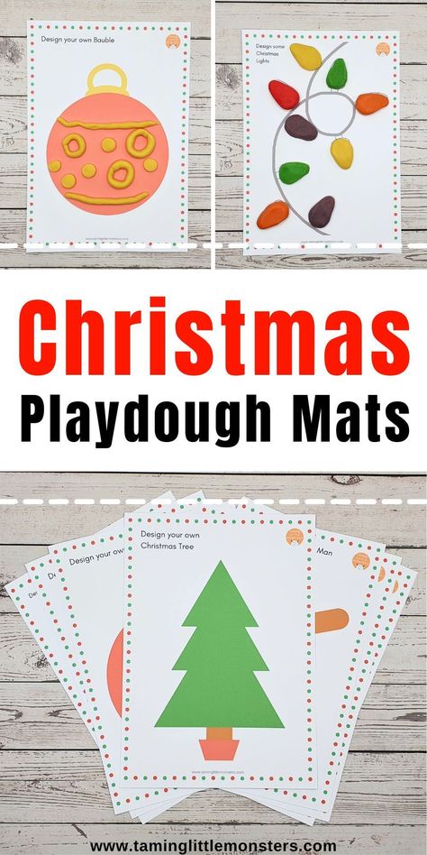 Free Printable Christmas Playdough Mats for Kids. Fun fine motor mats for preschoolers and kindergarteners. Design your own Christmas tree or gingerbread man this holiday season. #freeprintable #christmas #finemotor #preschool #kindergarten Star Christmas Crafts Preschool, Christmas Theme Preschool Activities Fine Motor, Holiday Playdough Mats, Playdough Kindergarten Activities, December Fine Motor Activities Preschool, Christmas Fine Motor Activities Preschool, Snowflake Playdough Mats, Gingerbread Man Playdough Mats, Homemade Christmas Playdough