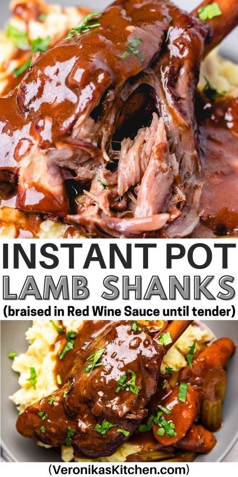 Lamb shank with red wine sauce over mashed potatoes. Lamb Shanks Pressure Cooker, Slow Cook Lamb, Lamb Shank Stew, Pressure Cooker Lamb, Cook Lamb, Lamb Shank Recipe, Slow Cooker Lamb, Braised Lamb Shanks, Roast Lamb