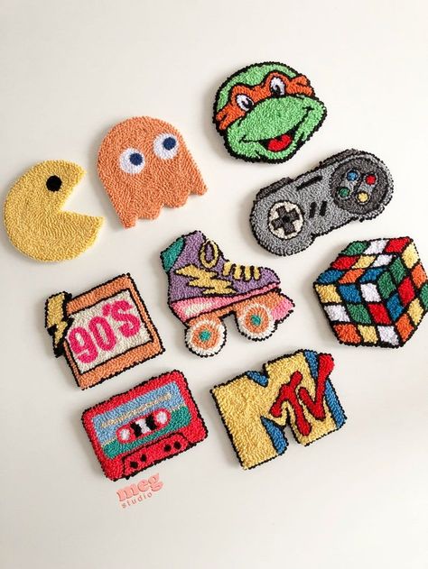 90s themed mini rugsHandmade coasters for your desk and cups or mugsAlso you can use it as your living roomkitchen decor or jewelry coastersGreat as a gift for familyfriends or just for youFun and cute coasters will be a great decor for your table100 hand made by meThe order will be prepare when it received and will be delivered to the mail in 5-7 daysIf you have any questions about this producti would be happy to help youYou can text me any timeMy instagram accounts://www.instagram.com/meg.stu Punch Needle Coasters, Tufting Diy, Funky Rugs, Cute Coasters, Punch Needle Patterns, Mini Rug, Pola Sulam, Handmade Coasters, Punch Needle Embroidery