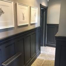 Dark Panelling, Hallway Panelling Ideas, Hallway Panelling, Panelling Ideas, Mdf Wall Panels, Dark Hallway, Engineered Oak Flooring, Wooden Wall Panels, Wall Panelling