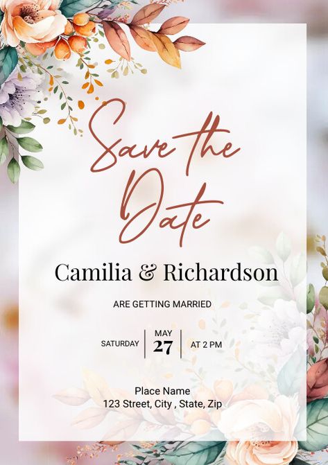 Free Printable Wedding Invitations, Free Wedding Templates, Wedding Invitation Background, A4 Document, Save The Date Designs, Free Wedding Printables, Couples Drawings, Invitation Background, Save The Date Template