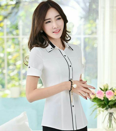 Ladies Shirts Formal, Sewing Blouses, Office Wear Women, Ladies Blouse, Short Models, Trendy Fashion Tops, Fashion Attire, Collars For Women, Professional Outfits