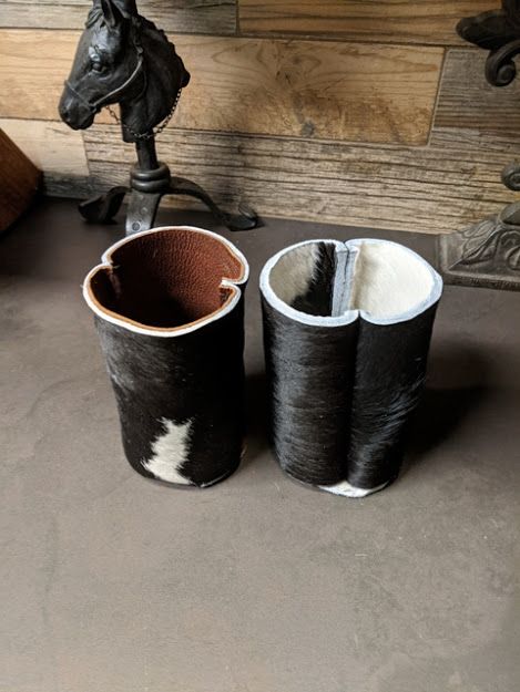 Cowhide Can Koozie Fur Scraps Ideas, Cowhide Scrap Crafts, Diy Cowhide Projects, Cowhide Projects, Koozie Pattern, Koozies Diy, Vinyl Repair, Can Koozie, Christmas Crafty