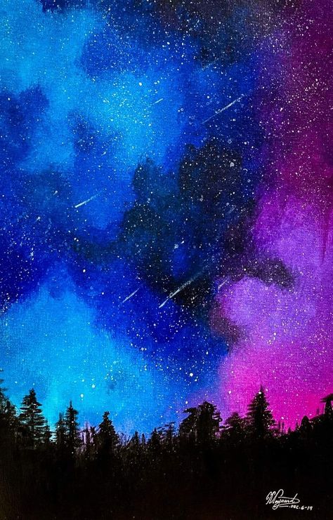 Painting On Water, Acab Tattoo, Galaxy Painting Acrylic, Night Sky Painting, Bright Paintings, Galaxy Painting, Sky Painting, Custom Ideas, Colored Pencil Drawing