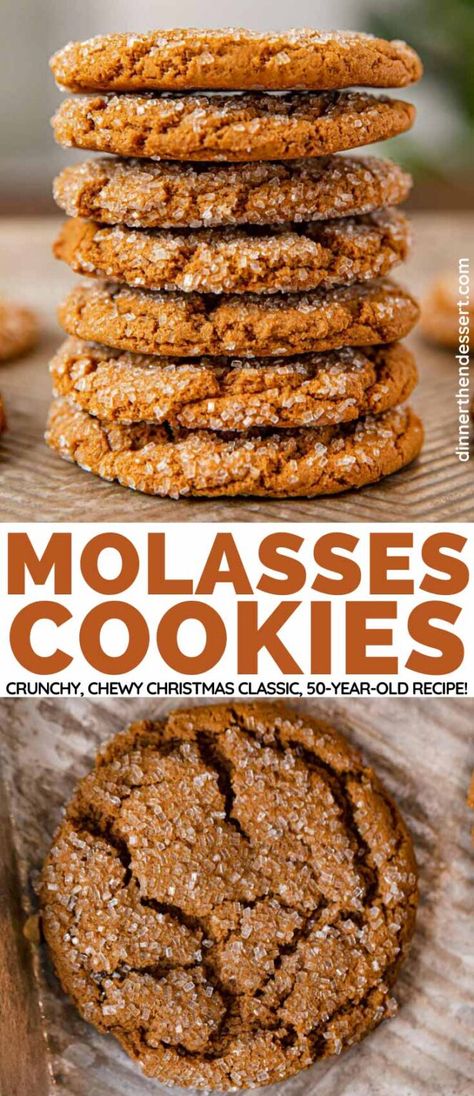 Molasses Crinkle Cookies, Chewy Molasses Cookies, Molasses Cookies Recipe, Toffee Cookies, Holiday Cookie Exchange, Baking Treats, Molasses Cookies, Spice Cookies, Christmas Treat