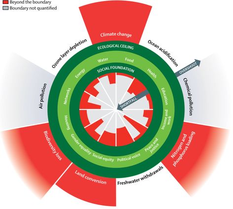 A new model of human wellbeing is emerging to guide humanity in the Anthropocene. In essence, it recognises that wellbeing depends on enabling every person to lead a life of dignity and opportunity, while safeguarding the integrity of Earth's life-supporting systems. The conceptual framework of social and planetary boundaries—which has come to be known as the Doughnut—contributes to this paradigm by concisely visualising its ambition (appendix), and so providing a compass for humanity's 21st cen Economic Sustainability, Ozone Depletion, Ocean Acidification, Economics Books, Economic Model, Conceptual Framework, Ozone Layer, Economic Activity, Economic Systems