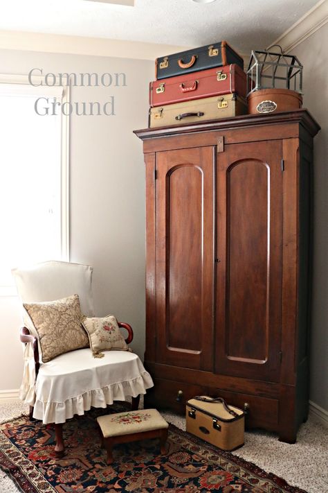 Antique Wardrobe Closet, Kitchen Sitting Area, Vintage Armoire, Antique Wardrobe, Antique Armoire, Bedroom Armoire, Wardrobe Furniture, Common Ground, Vintage Wardrobe