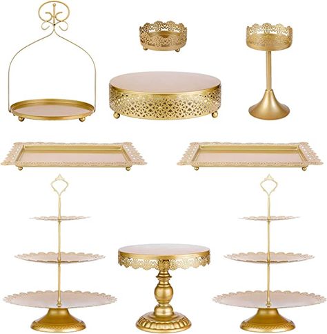 Dessert Bord, Gold Cupcake Stand, Food Display Stands, Deco Buffet, Dessert Table Birthday, Gold Cake Stand, Metal Cake Stand, Gold Dessert, Round Cake Stand