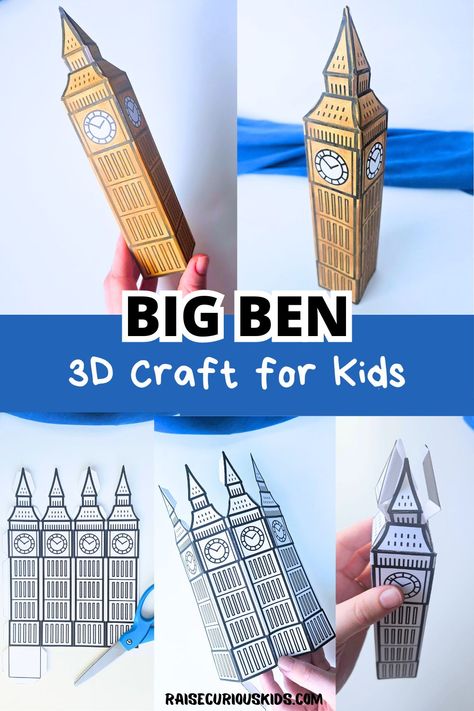 England Crafts and Activities for Kids - Raise Curious Kids Passport Crafts For Kids, Big Ben Model, Big Ben Drawing, England Crafts, London Activities, Make Your Own Paper, 3d Templates, London Theme, Big Ben Clock