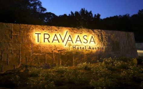 backlit hotel sign warm leds travaasa Apartment Amenities, Neighborhood Signs, Monument Signage, Hotel Signage, Entrance Signage, Compound Wall Design, Monument Signs, Shop Signage, Wall Signage