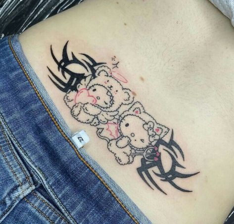 Hello Kitty Tramp Stamp, Tattoo Y2k, Y2k Tattoo, Hello Kitty Tattoo, Kitty Tattoo, Tramp Stamp Tattoos, Hello Kitty Design, Stamp Tattoo, Hello Kitty Tattoos