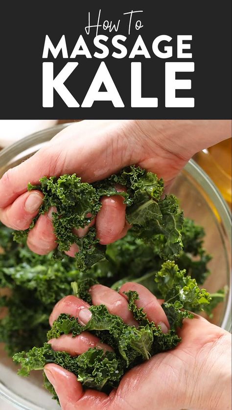 Massaged Kale Salads are all the rage right now. We love massaged kale salads, but how do you massage kale? Don’t worry, we’ve got you covered with this super simple tutorial! Let’s massage some kale- it’s easier than you think. Massage Kale, Kale Salads, Massaged Kale Salad, Massaged Kale, Kale Salad Recipes, Kale Recipes, Health Dinner, Vegan Salad, Idee Pasto Sano