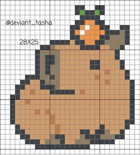 Cross Stitch Capybara, Pixel Art Coaster, Capybara Cross Stitch Pattern, Ponyo Cross Stitch, Pixel Art In Minecraft, Pixel Grid Crochet Ideas, Capybara Perler Beads, Pixel Minecraft Art, Pixel Capybara