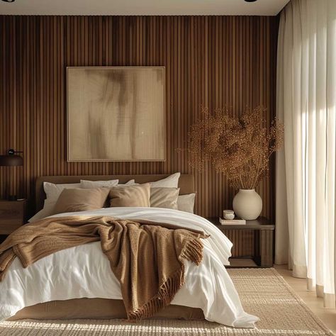 Adding Texture and Style with Unique Vertical Slat Walls • 333+ Inspiring Lifestyle Ideas Bedroom Inspirations Wood Wall, Wood Slatted Wall Bedroom, Bedroom Wood Slats, Slat Wall Paneling Bedroom, Wooden Slats Wall Bedroom, Vertical Wall Slats, Slat Wall Bedroom Ideas, Bedroom With Slat Wall, Vertical Wood Slat Wall Bedroom