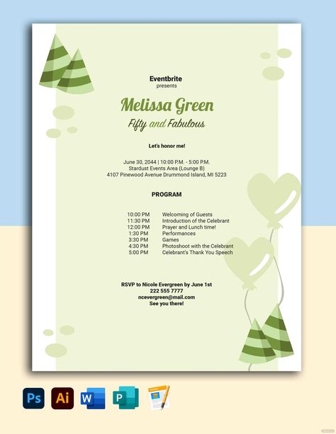 50th Birthday Program Ideas, 60th Birthday Program Flow, Party Program Template, Birthday Party Program, Party Agenda, 1st Birthday Party Favors, Booklet Template, Birthday Dinner Party, 29th Birthday