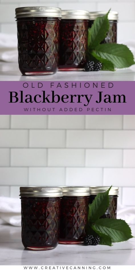 Old Fashioned Blackberry Jam (No Added Pectin) Canned Blackberry Jam, No Pectin Blackberry Jam, Blackberry Pear Jam, Blackberry Jam Recipe No Pectin, Blackberry Jam Canning Recipe, Blackberry Blueberry Jam, Wild Blackberry Jam, Blackberry Jam Recipe With Pectin, Blackberry Jam With Pectin