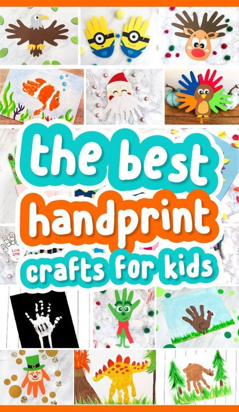 Handprint Art & Crafts For Kids | Find tons of handprint ideas for dad, grandma, mother's day, Christmas, spring, Easter and more! They're great for preschool, prek and kindergarten children and most come with free printable templates. #kids #kidscrafts #craftsforkids #kidsactivities #kidsactivity #handprintart #handprintcrafts #preschool #kindergarten #elementary #prek #ece #earlychildhood #classroom #students #toddlers #summercrafts #christmascrafts #simpleeverydaymom Simple Kids Crafts, Handprint Crafts For Kids, Halloween Handprint Crafts, Christmas Handprint Crafts, Craft Ideas For Kids, Handprint Craft, Footprint Art, Spring Projects, Handprint Crafts