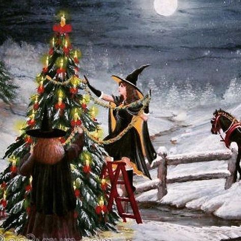 Solstice Art, Wiccan Sabbats, Happy Winter Solstice, Christmas Tree Canvas, Beautiful Witch, Creepy Christmas, Homemade Holiday, Season Of The Witch, Witch Art