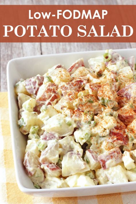 Low FODMAP Classic Potato Salad - Delicious as it Looks Low Fodmap Potato Salad, Bacon Potato Salad Recipe, Fibre Recipes, Fodmap Meals, Fod Map, Fodmap Recipes Dinner, Low Fodmap Recipes Dinner, Potato Salad Dill, Fodmap Friendly Recipes