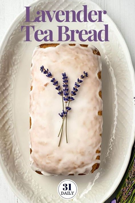 This Lavender Tea Bread is a moist and sweet tea loaf, perfect for afternoon tea or simply to celebrate when the lavender blooms. Delightfully rich with butter and lavender cream, and unforgettable with the vanilla flavoring. #afternoontea #bread #cake #lavender #31Daily Lavender Tea Bread, Bread Dessert Recipes, Lavender Dessert, Tea Loaf, Lavender Cream, Lavender Recipes, Afternoon Tea Recipes, Tea Bread, Tea Party Food