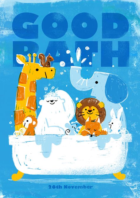 The Good Bath Day on Behance Book Illustration Design, Kid Book, Illustration Art Kids, Adobe Fresco, Illustrator Design Tutorial, Animal Illustration Art, Childrens Artwork, Quirky Illustration, Ipad Drawings