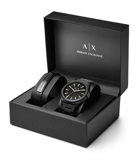 A stylish and versatile watch set that can be worn on its own or with the included leather strap. Perfect for any occasion, this set is sure to turn heads. #ArmaniExchange #Watch #LeatherStrap #Stylish https://whispers-in-the-wind.com/discover-the-latest-mens-accessory-trends-for-2024/?tommy-hilfiger-mens-chronograph-brown-leather-strap-watch-44mm Watch Leather Strap, Black Leather Watch, Armani Exchange Men, Black Leather Bracelet, Watch Gifts, Luxury Watches For Men, Black Stainless Steel, Armani Exchange, Men's Accessories