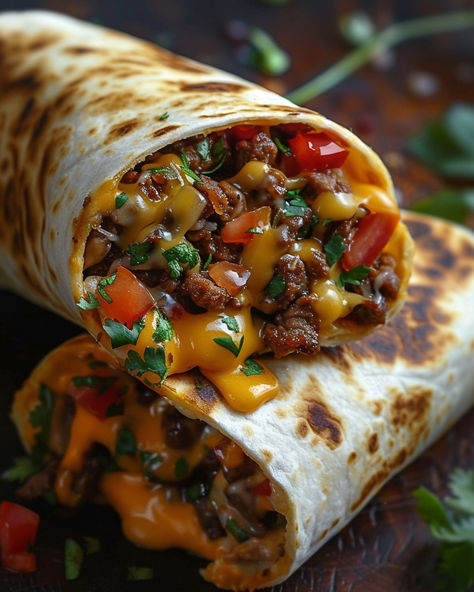 Just wrapped up dinner with these mouth-watering Cheesy Beef Fiesta Wraps!  Perfect for a quick and satisfying meal! Spicy Wraps Recipes, Savoury Dinner Ideas, Cheesy Beef Burrito Wrap, Wraps Recipes Beef, Wraps With Ground Beef, Ground Beef Recipes Wraps, Ground Beef Wrap, Fancy Mexican Dinner, Mouth Watering Recipes