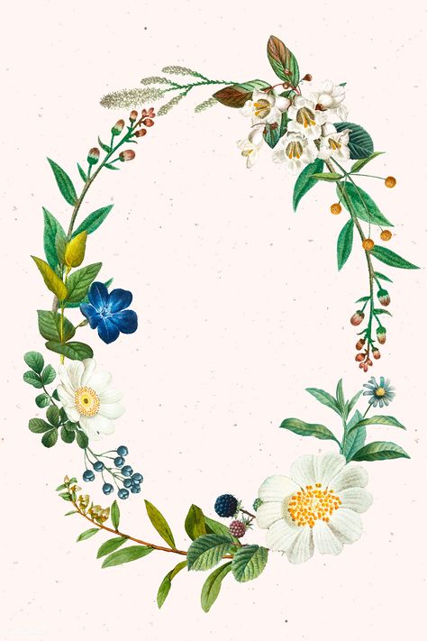 Blooming spring oval wreath vector | premium image by rawpixel.com / sasi #vector #vectorart Flower Wreath Illustration, Oval Wreath, Wreath Vector, Vintage Template, Wreath Illustration, Gold Wallpaper Background, Vintage Wreath, Wreath Drawing, Illustration Blume