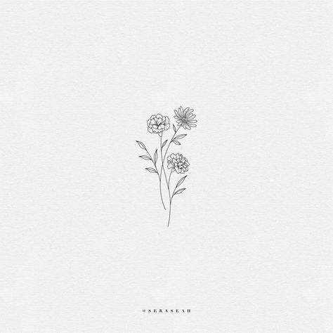 Delicate Aster Flower Tattoo, October Flower Tattoo Ideas, Cluster Of Flowers Tattoo, Floral Tattoo Design Small, Tattoo Design Fine Line, Floral Tattoos For Women, Single Flower Tattoo, Line Floral Tattoo, Fine Line Floral Tattoo