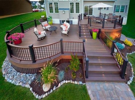 Trex Deck Designs, Two Level Deck, Patio Remodel, Patio Deck Designs, Trex Deck, Deck Designs Backyard, Amazing Music, Deck Designs, House With Porch