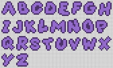 Cross Stitch Bubble Letters, Perler Bead Font Patterns, Perler Bead Alphabet Patterns, Pixel Grid Letters, Alphabet Perler Beads Letter Patterns, Perler Bead Letter Patterns, Pixel Art Writing, Perler Bead Letters Alphabet, Pixel Art Name