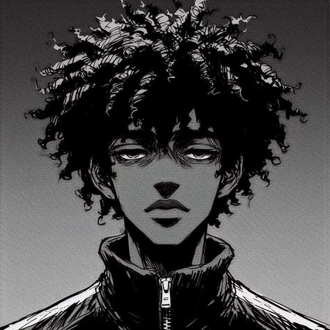 Black Anime Characters Design, Black Man Anime Art, Character Design Black Male, Anime Afro Hair, Black Boy Pfp Anime, Black Hair Guy Art, Anime Black Male, Afro Character Design, Dreadlocks Drawing