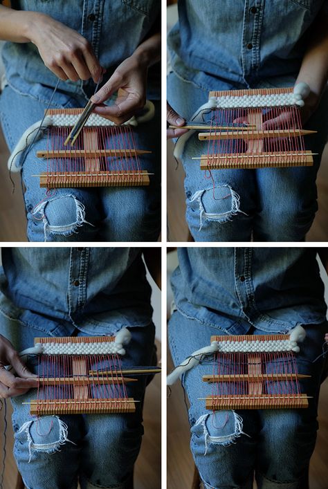 How to weave on a hand loom Saori Weaving, How To Weave, Lucet, Weaving Tutorial, Hand Looms, Diy Weaving, Weaving Textiles, Weaving Projects, Weaving Art